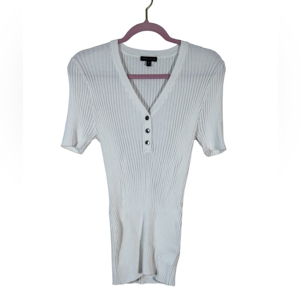 Universal Standard White Ribbed Knit Henley Sweater Womens 18 Stretchy Classic
